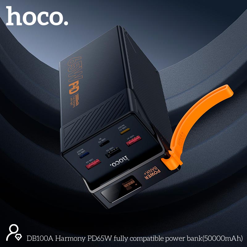УМБ HOCO Harmony PD65W fully compatible power bank DB100A 50000mAh |3A/3C, PD/QC, 65W/4.5A| black (6942007673082) Чорний на малюнкі №9