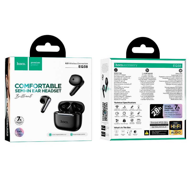 Навушники HOCO Cadence true wireless BT headset EQ38 |BT6.0, 7h, 40/300mAh, App| white (6942007683982) Білий на малюнкі №3