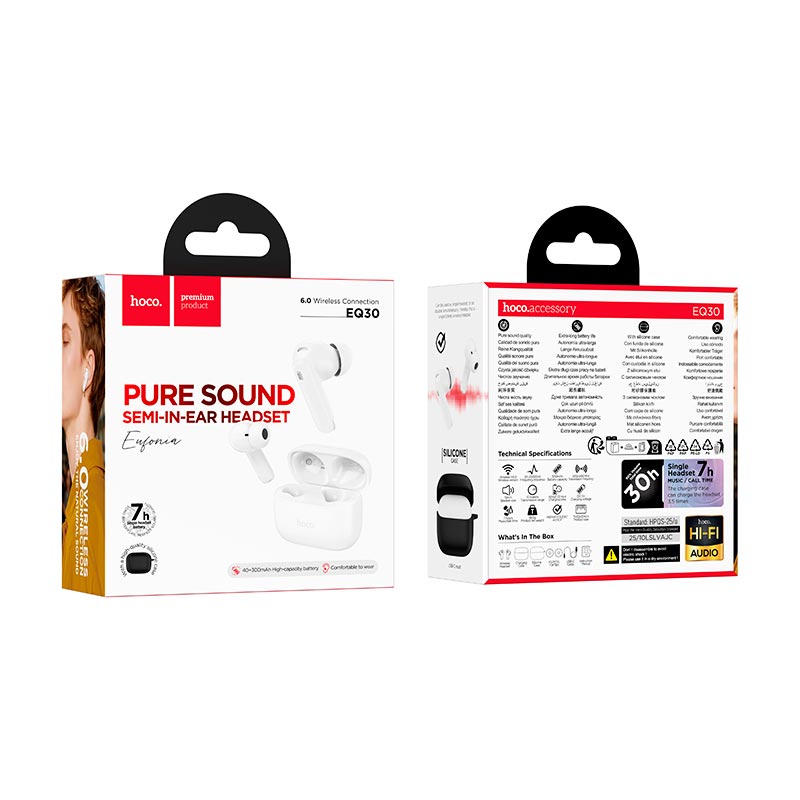 Навушники сетевой HOCO Eufonia true wireless BT headset EQ30 |BT6.0, 40/300mAh, 7h| black (6942007673983) Чорний на малюнкі №10