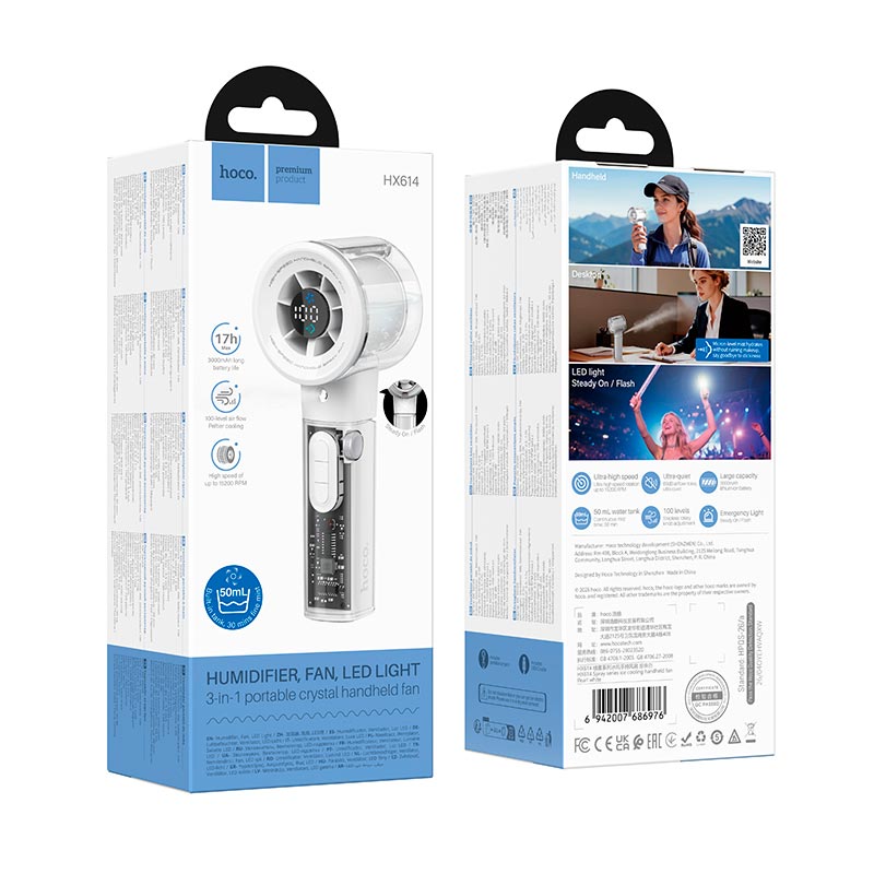 Вентилятор Hoco Spray series ice cooling handheld fan HX614 |100Levels, 60dB, 15h, 50mL| blue (6942007686983) Синий на картинке №15