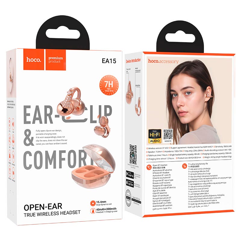 Навушники HOCO Triumph clip-on true wireless headset EA15 |BT6.0, 7h, 40/300mAh, App| silver (6942007683784) Сріблястий на малюнкі №10
