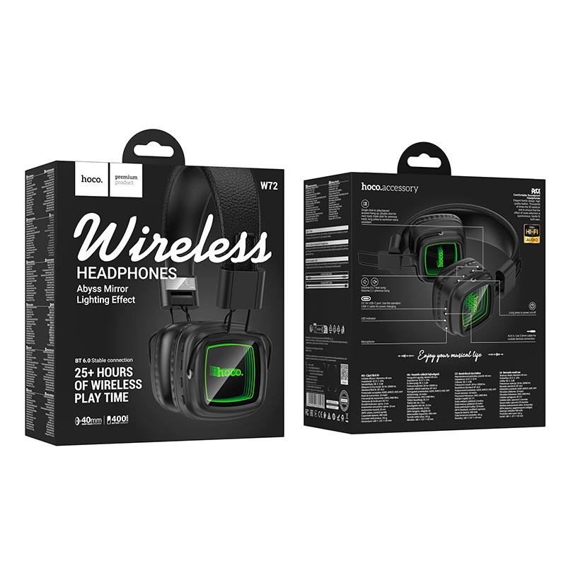 Наушники HOCO W72 Earl Ⅲ abyss mirror BT headphones |BT6.0/AUX, 25h| black (6942007680585) Черный на картинке №3