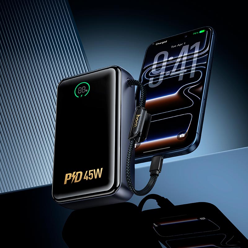УМБ HOCO Shine power bank with cable Q54 20000mAh |1C/1A, 45W/3A, PD/QC| grey (69422007680486) Серый на картинке №7