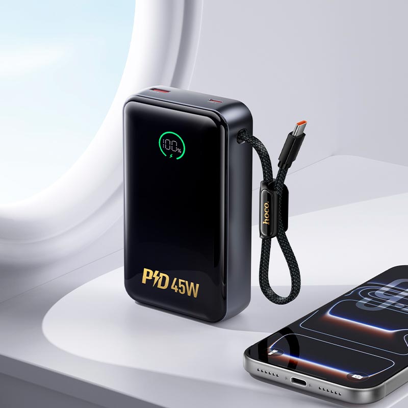 УМБ HOCO Shine power bank with cable Q54 20000mAh |1C/1A, 45W/3A, PD/QC| grey (69422007680486) Серый на картинке №8