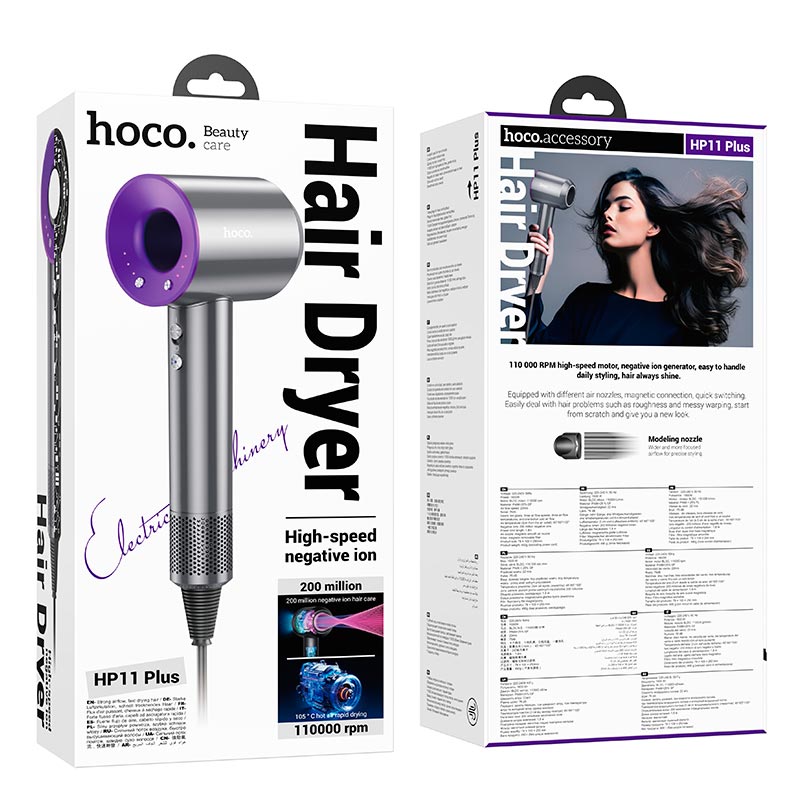 Фен HOCO High-speed negative ion hair dryer HP11 Plus |1600W| rose-red (6942007631587) Рожевий на малюнкі №3