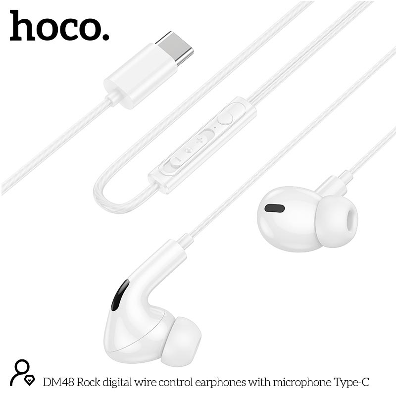 Наушники HOCO Rock digital wire control earphones with microphone Type-C DM48 |1.2m, mic| black (6942007636087) Черный на картинке №10