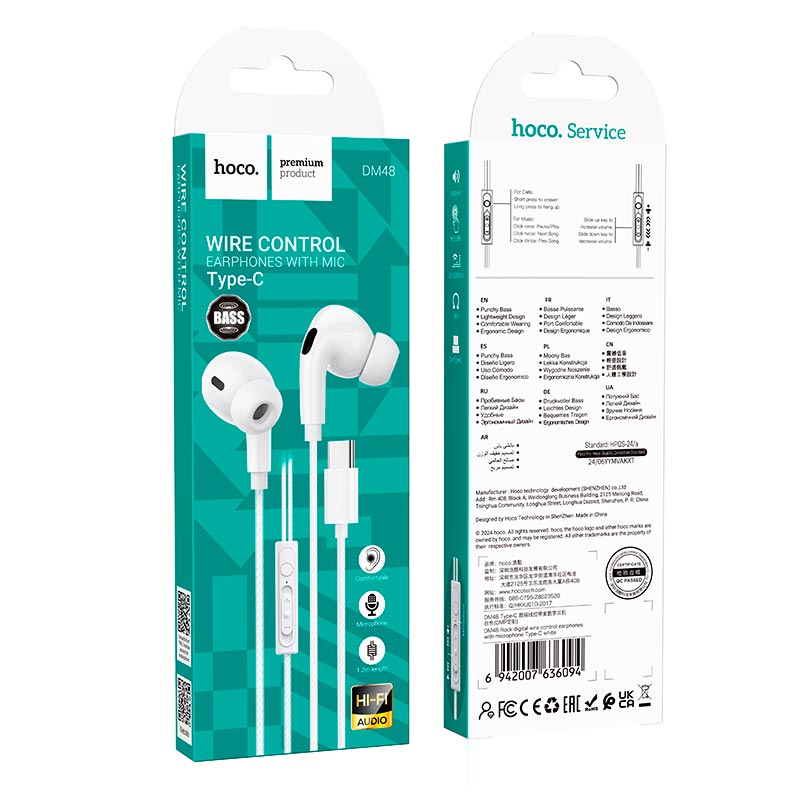 Наушники HOCO Rock digital wire control earphones with microphone Type-C DM48 |1.2m, mic| black (6942007636087) Черный на картинке №12