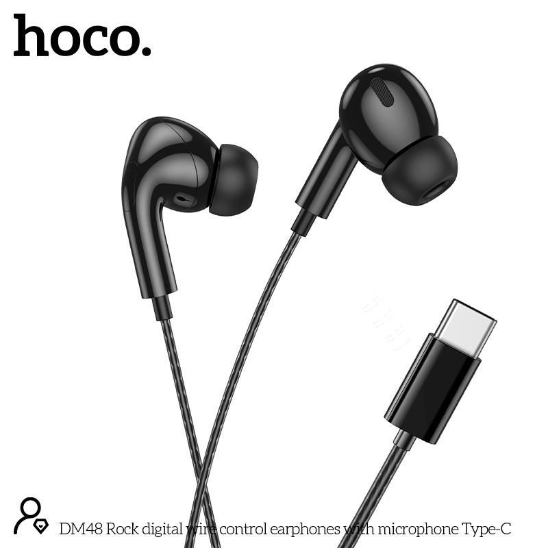 Наушники HOCO Rock digital wire control earphones with microphone Type-C DM48 |1.2m, mic| black (6942007636087) Черный на картинке №4