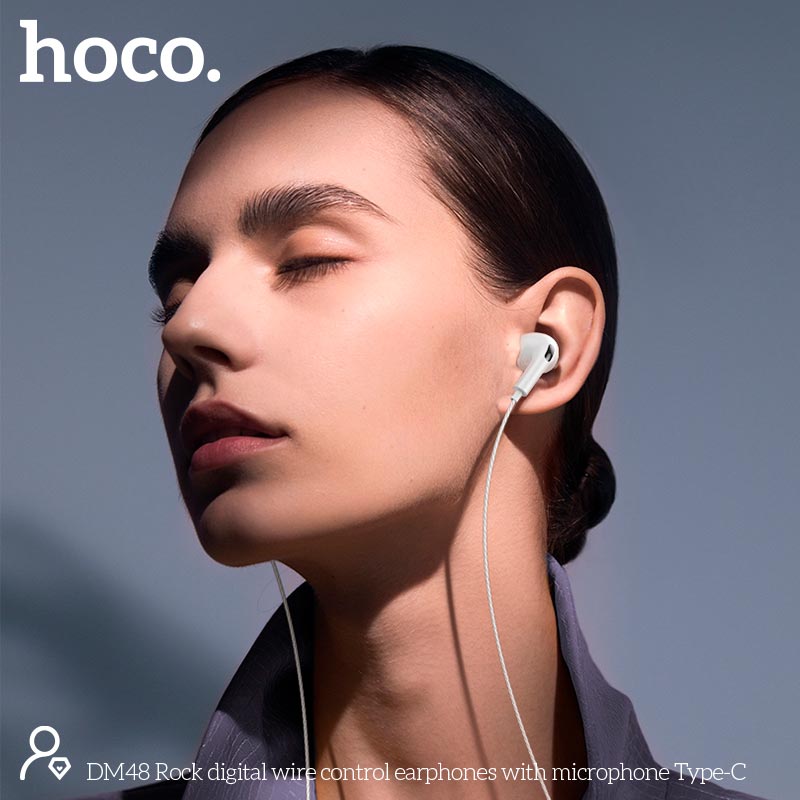 Наушники HOCO Rock digital wire control earphones with microphone Type-C DM48 |1.2m, mic| black (6942007636087) Черный на картинке №7