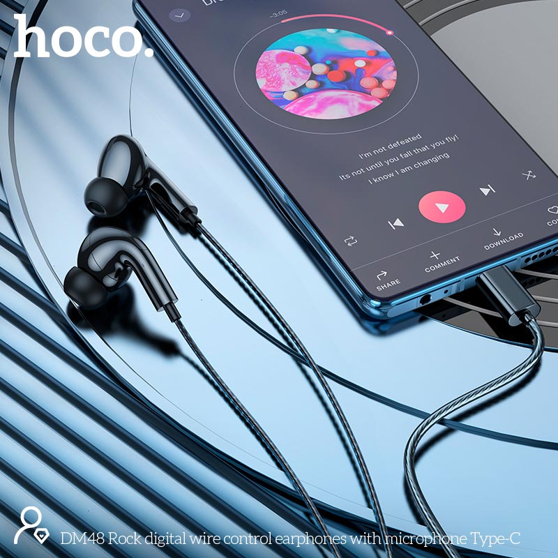Наушники HOCO Rock digital wire control earphones with microphone Type-C DM48 |1.2m, mic| black (6942007636087) Черный на картинке №8