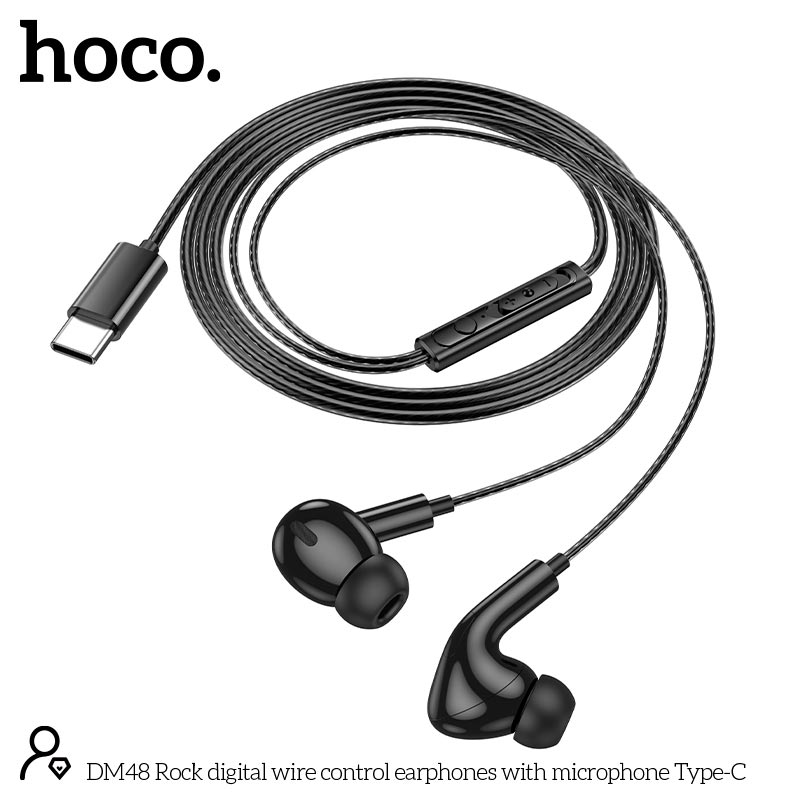 Наушники HOCO Rock digital wire control earphones with microphone Type-C DM48 |1.2m, mic| black (6942007636087) Черный на картинке №9
