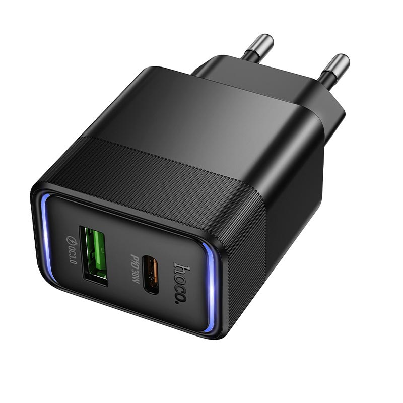 Адаптер мережевий HOCO Lounge charger CS112A |1A/1C, 30W/3A, PD/QC| black (6942007680387) Чорний на малюнкі №2