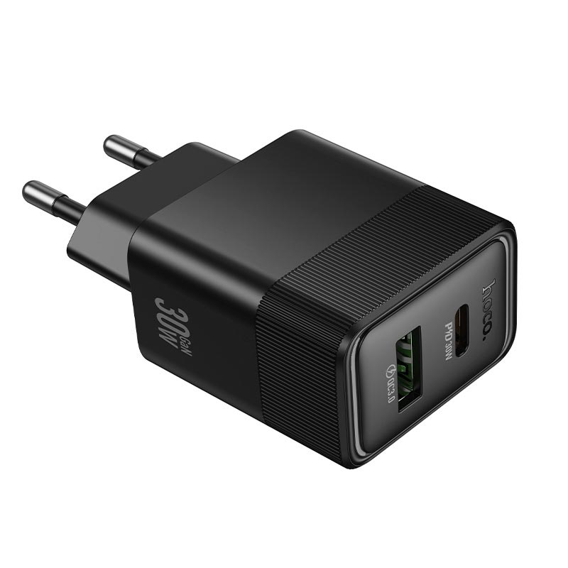 Адаптер мережевий HOCO Lounge charger CS112A |1A/1C, 30W/3A, PD/QC| black (6942007680387) Чорний на малюнкі №5