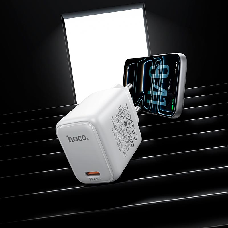 Адаптер сетевой HOCO Seguro single port charger N86 |1Type-C, PD20W/QC, 3A| white (6942007687287) Белый на картинке №9