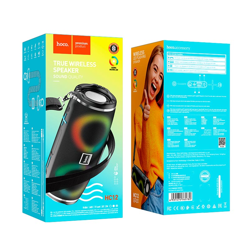 Акустика HOCO Sports BT speaker HC12 IPX4 |BT5.0, USB/AUX/TF/FM, 2h| black (6931474765789) Чорний на малюнкі №12