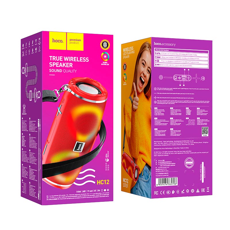 Акустика HOCO Sports BT speaker HC12 IPX4 |BT5.0, USB/AUX/TF/FM, 2h| black (6931474765789) Чорний на малюнкі №3