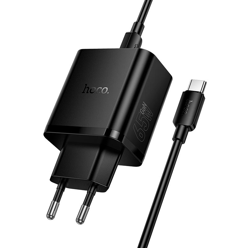 Адаптер сетевой HOCO Grande charger C to C cable set N75 |2C/1A, 65W/3A, PD/QC| black (6942007667791) Черный на картинке №10