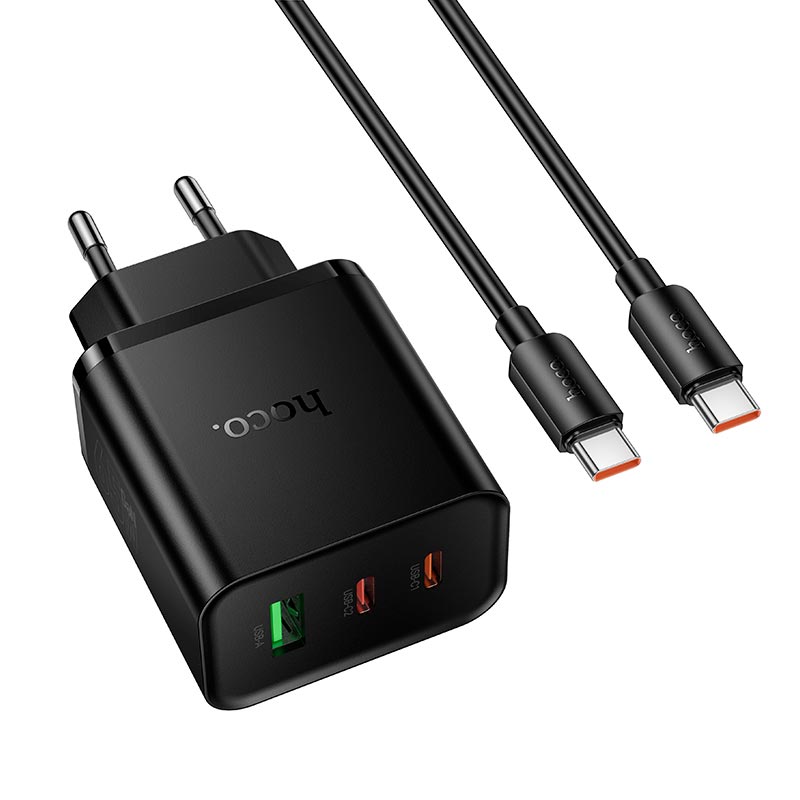 Адаптер сетевой HOCO Grande charger C to C cable set N75 |2C/1A, 65W/3A, PD/QC| black (6942007667791) Черный на картинке №4