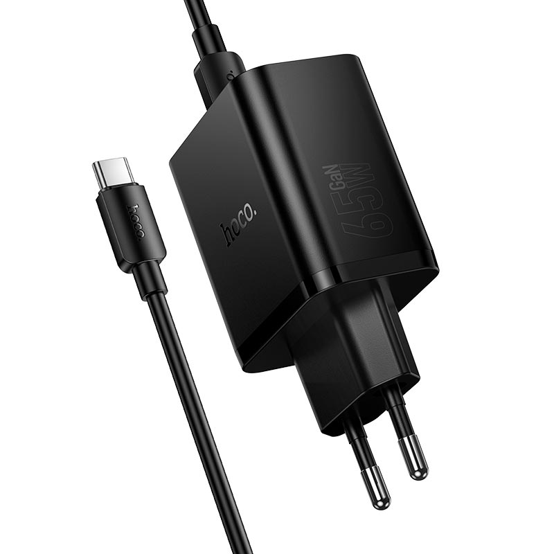 Адаптер сетевой HOCO Grande charger C to C cable set N75 |2C/1A, 65W/3A, PD/QC| black (6942007667791) Черный на картинке №5
