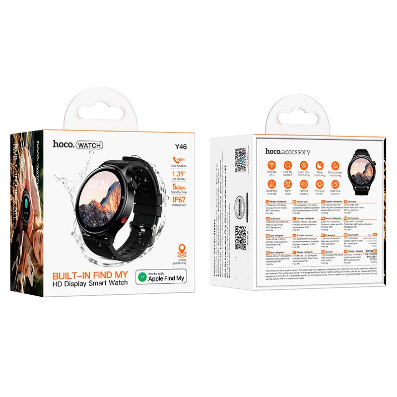 Smart Watch HOCO smart watch (call+Find My) Y46 IP67 |1.39 TFT, 360x360, BT5.3, 280mAh, 3 days| black (6942007685191) Черный на картинке №3