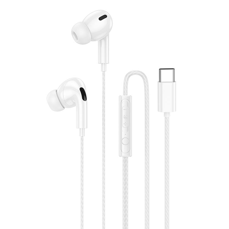 Наушники HOCO Rock digital wire control earphones with microphone Type-C DM48 |1.2m, mic| white (6942007636094) Белый на картинке №1
