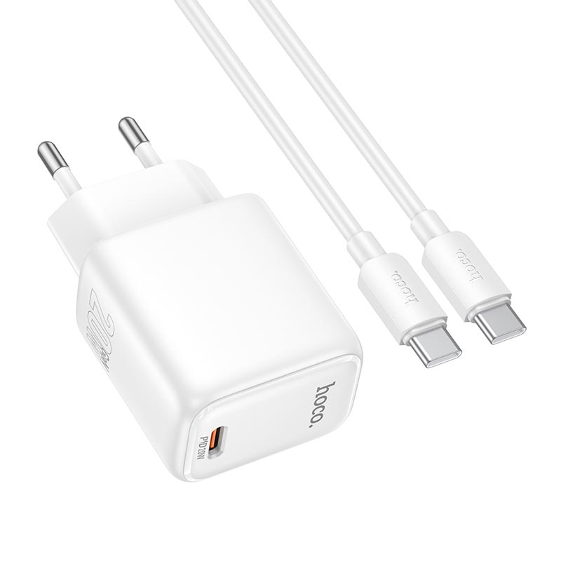 Адаптер мережевий HOCO Seguro single port charger set with cable N86 |1Type-C, PD20W/QC, 3A, C to C 1m| white (6942007687294) Білий на малюнкі №5