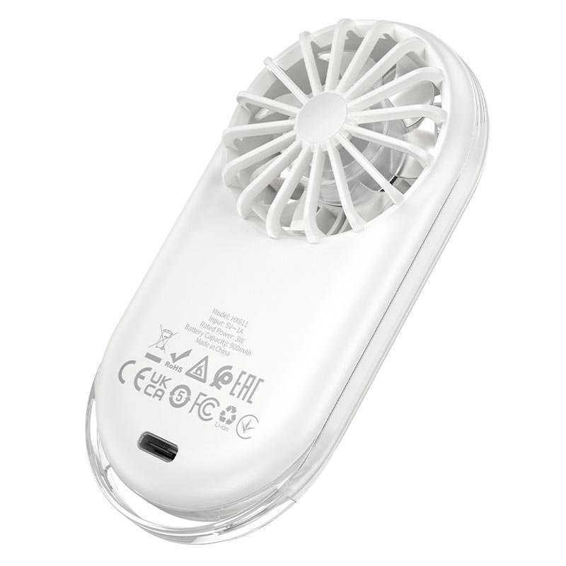 Вентилятор Hoco ultra-thin pocket fan HX611 |3 Levels, 50dB, 1-2.5h| Milky white (6942007683395) Белый на картинке №8