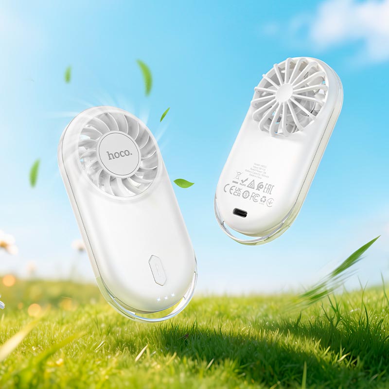 Вентилятор Hoco ultra-thin pocket fan HX611 |3 Levels, 50dB, 1-2.5h| Milky white (6942007683395) Белый на картинке №9