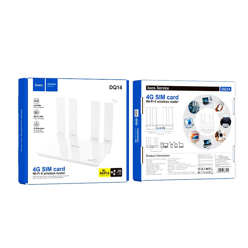 Роутер HOCO Star 4G card wireless router DQ14 (EU) |Micro SIM, Wi-Fi 286Mbps, LAN 100Mbps| white (87195) Белый на картинке №3