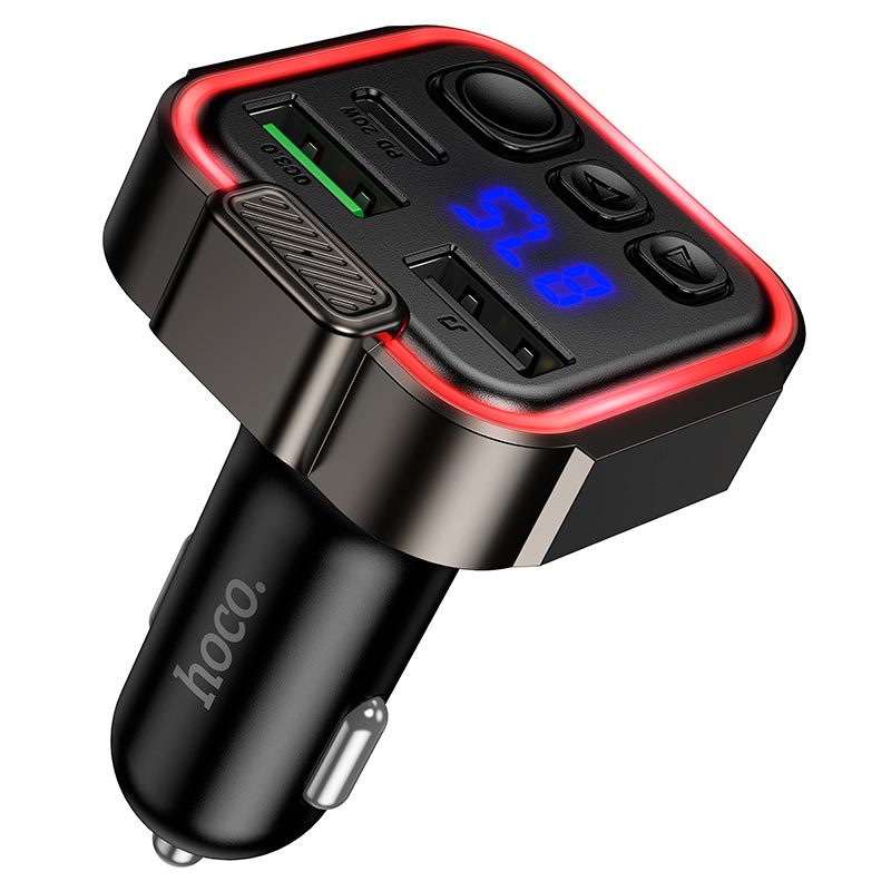 Адаптер автомобільний HOCO car BT FM transmitter DFM04 |BT5.3, USB, 1Type-C/1USB, 38W/3A, multicolor light| black (90195) Чорний на малюнкі №2