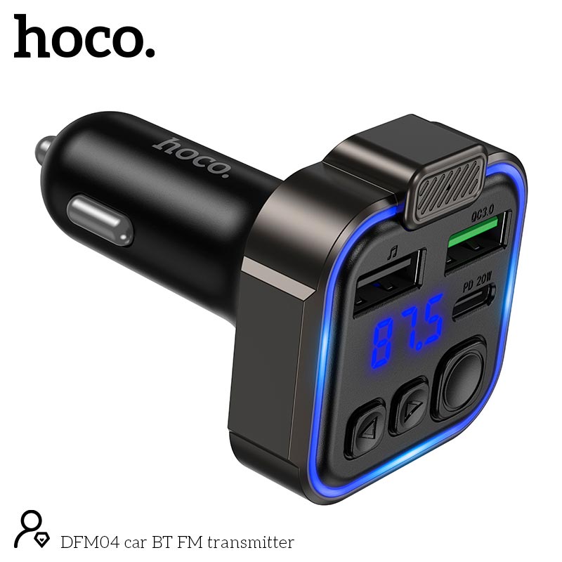 Адаптер автомобільний HOCO car BT FM transmitter DFM04 |BT5.3, USB, 1Type-C/1USB, 38W/3A, multicolor light| black (90195) Чорний на малюнкі №4