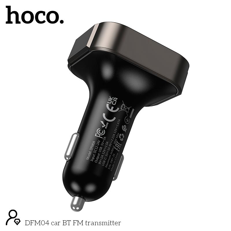 Адаптер автомобільний HOCO car BT FM transmitter DFM04 |BT5.3, USB, 1Type-C/1USB, 38W/3A, multicolor light| black (90195) Чорний на малюнкі №7