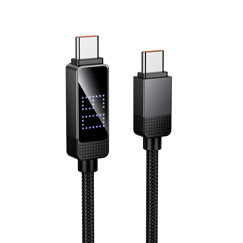 Кабель HOCO USB-C to USB-C Matrix charging data cable with digital display U154 |1.2m, 60W/3A| black (6942007681797) Черный на картинке №1