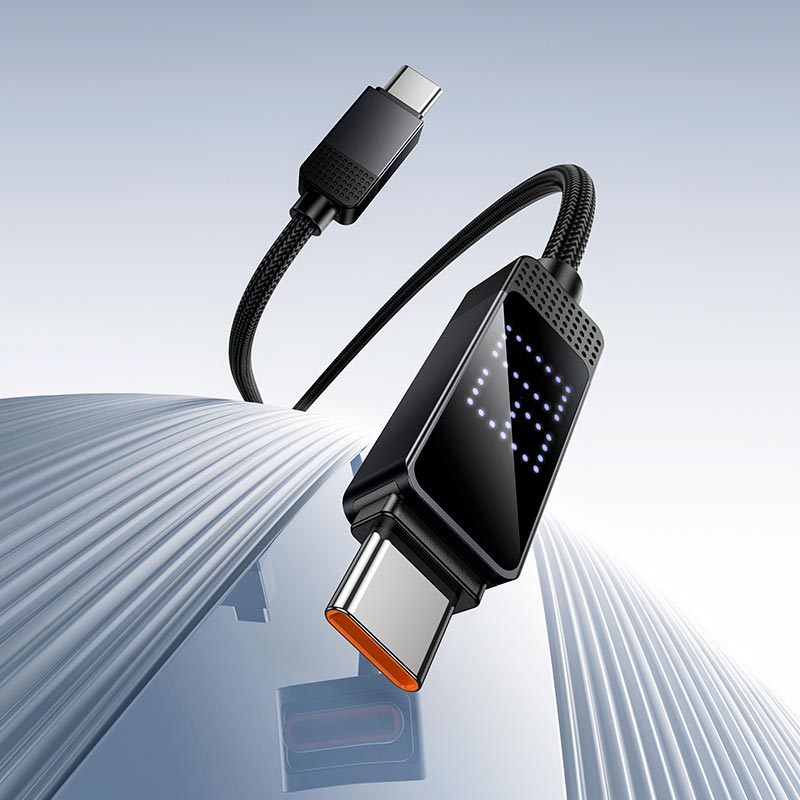 Кабель HOCO USB-C to USB-C Matrix charging data cable with digital display U154 |1.2m, 60W/3A| black (6942007681797) Черный на картинке №7