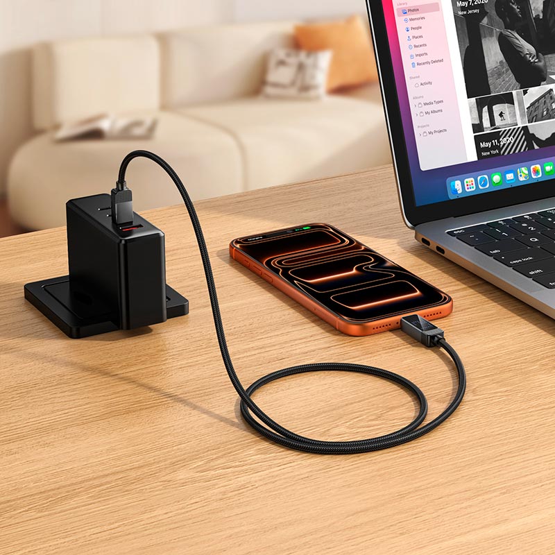 Кабель HOCO USB-C to USB-C Matrix charging data cable with digital display U154 |1.2m, 60W/3A| black (6942007681797) Черный на картинке №8