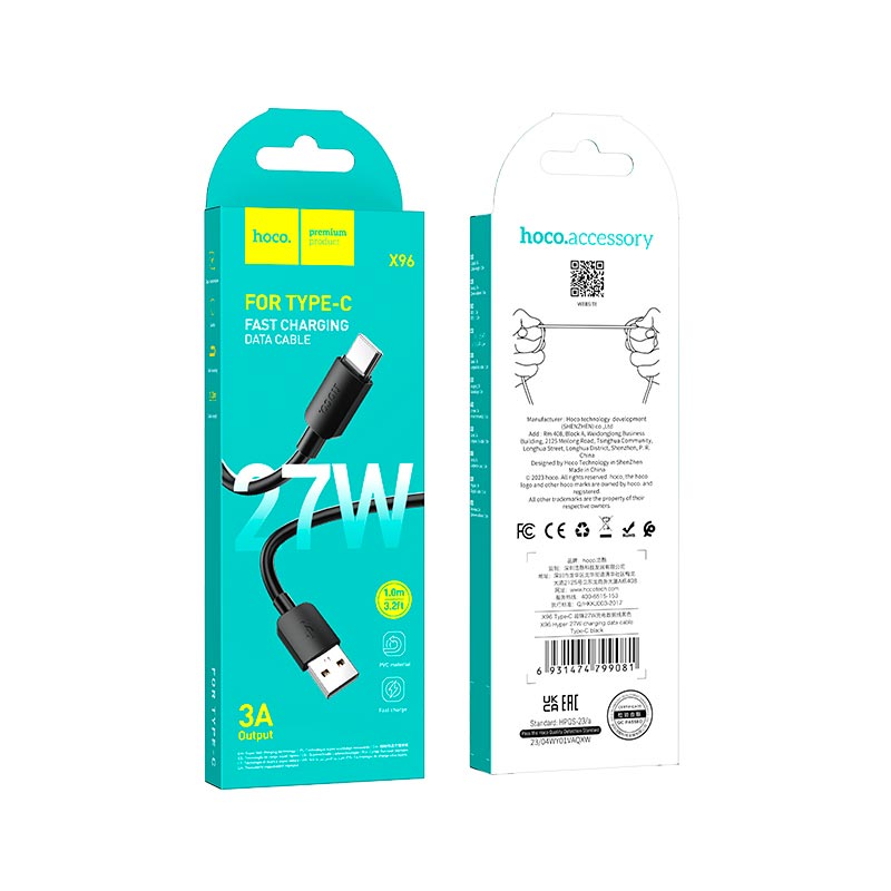 Кабель HOCO Type-C Hyper charging data cable X96 |1m, 27W/3A| white (6931474799098) Белый на картинке №3