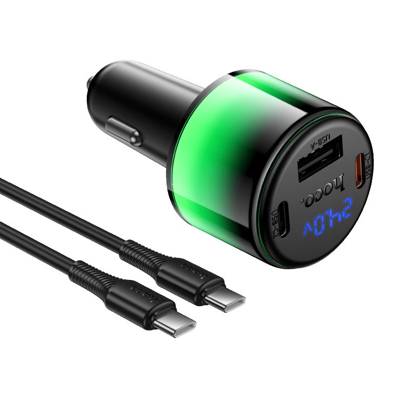 Адаптер автомобильный HOCO C to C cable Vivido PD57W car charger with digital display set Z69B |2C/1A, PD45W/3A| black (6942007681599) Черный на картинке №4
