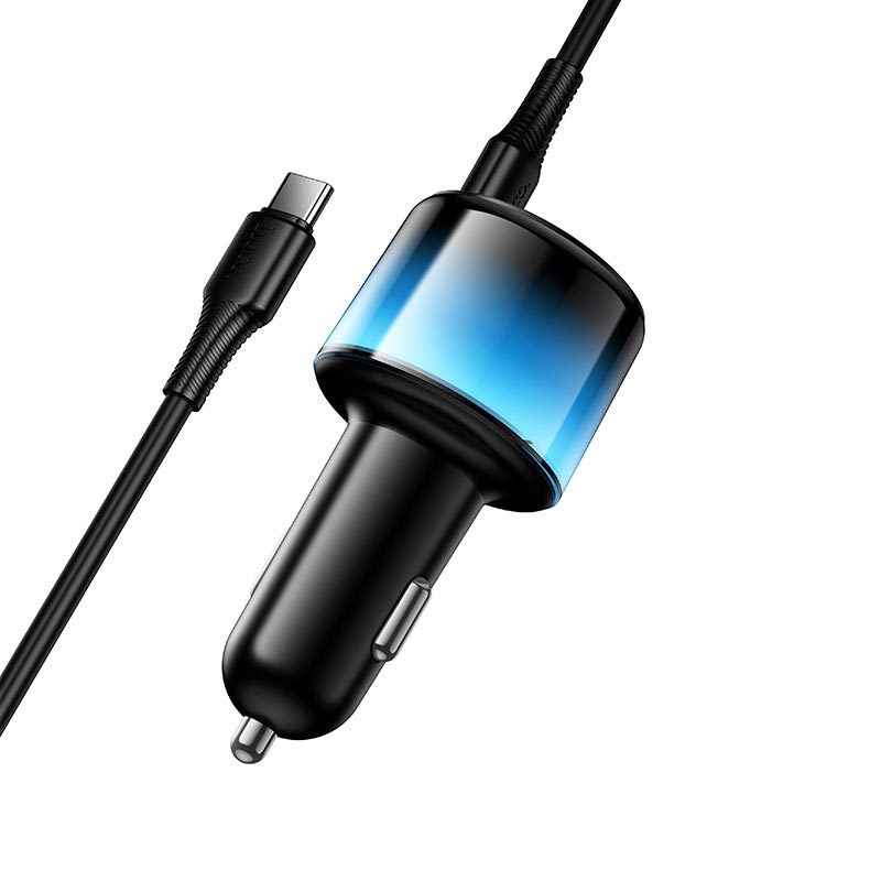 Адаптер автомобильный HOCO C to C cable Vivido PD57W car charger with digital display set Z69B |2C/1A, PD45W/3A| black (6942007681599) Черный на картинке №5