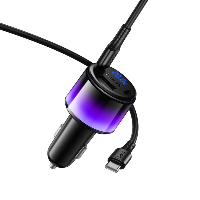 Адаптер автомобильный HOCO C to C cable Vivido PD57W car charger with digital display set Z69B |2C/1A, PD45W/3A| black (6942007681599) Черный на картинке №6