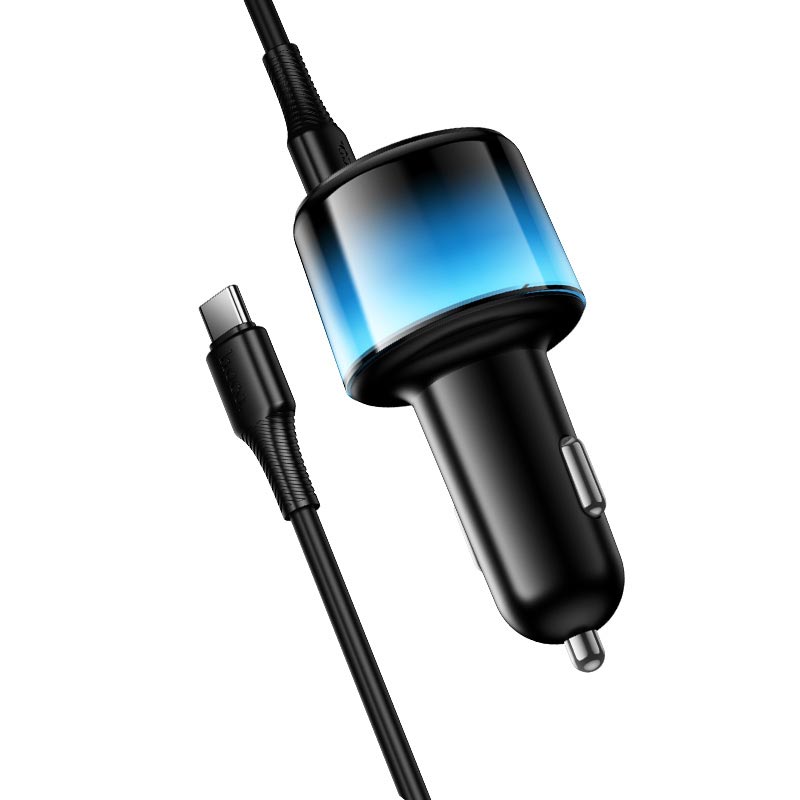 Адаптер автомобильный HOCO C to C cable Vivido PD57W car charger with digital display set Z69B |2C/1A, PD45W/3A| black (6942007681599) Черный на картинке №7