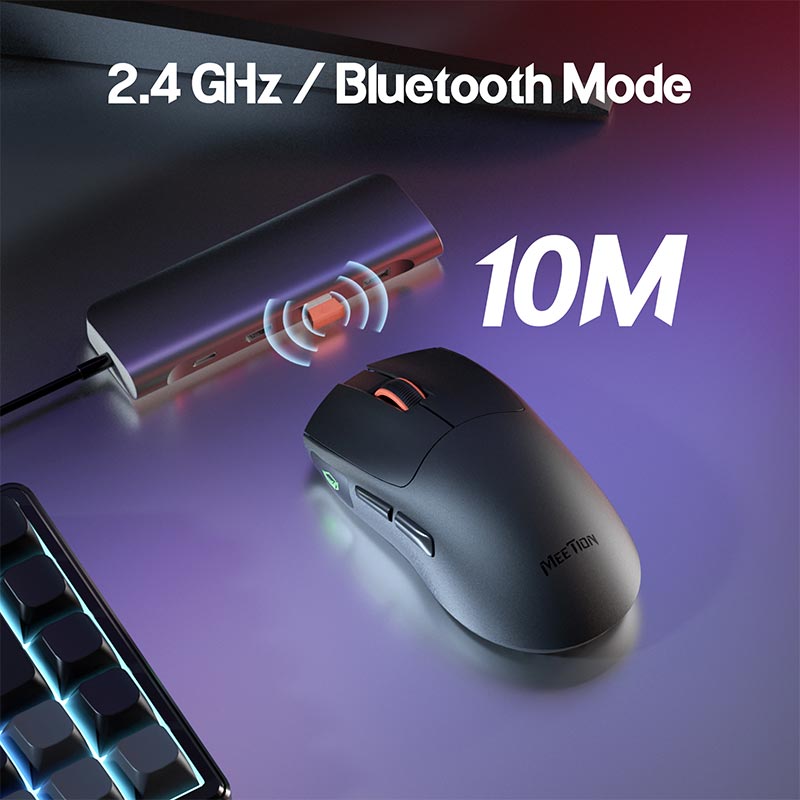 Мышь Meetion Gaming mouse |800-12800DPI, 2.4G/BT/USB-C, RGB| black (GW12) Черный на картинке №11