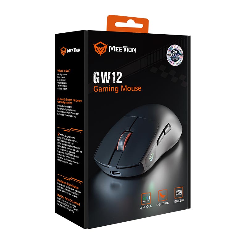 Мышь Meetion Gaming mouse |800-12800DPI, 2.4G/BT/USB-C, RGB| black (GW12) Черный на картинке №3