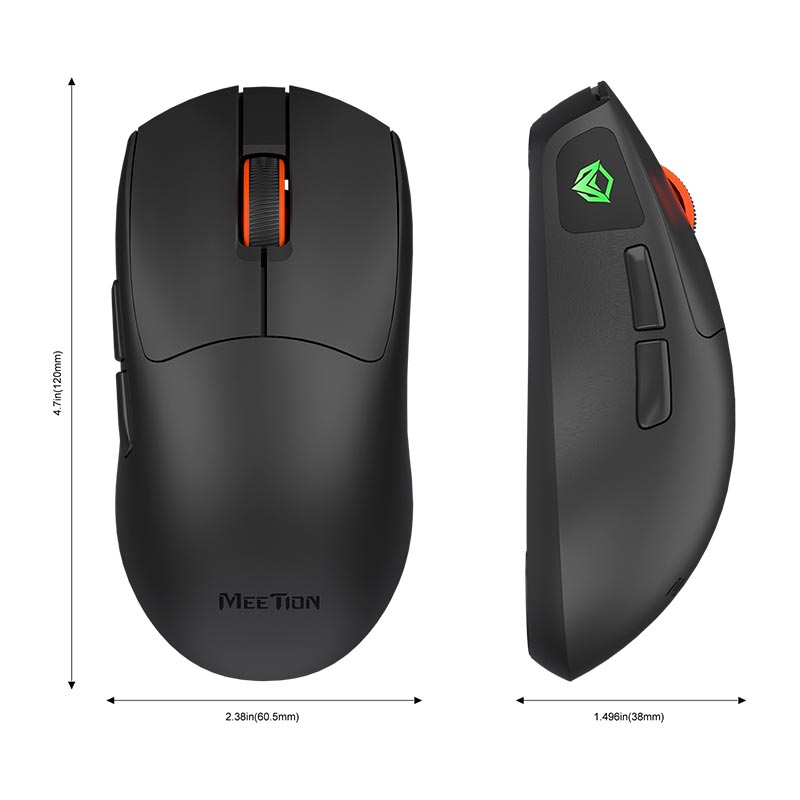 Мышь Meetion Gaming mouse |800-12800DPI, 2.4G/BT/USB-C, RGB| black (GW12) Черный на картинке №6
