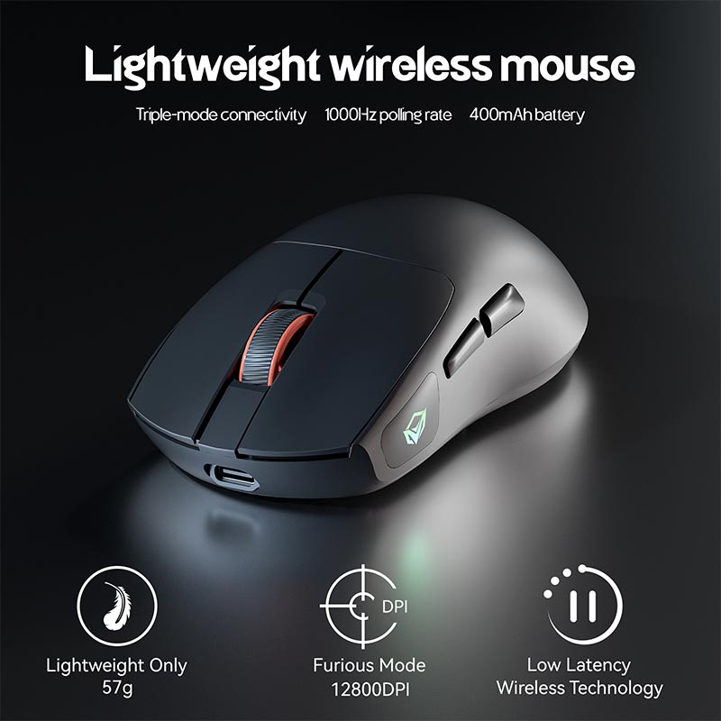 Мышь Meetion Gaming mouse |800-12800DPI, 2.4G/BT/USB-C, RGB| black (GW12) Черный на картинке №9