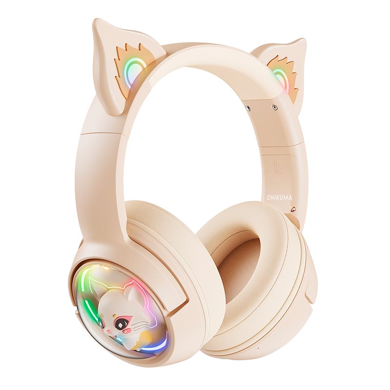 Навушники Onikuma Cat Ear Bluetooth Wireless Gaming Headset B5 |BT/AUX, Type-C, 55H, RGB| beige (B5_beige) Бежевий на малюнкі №10