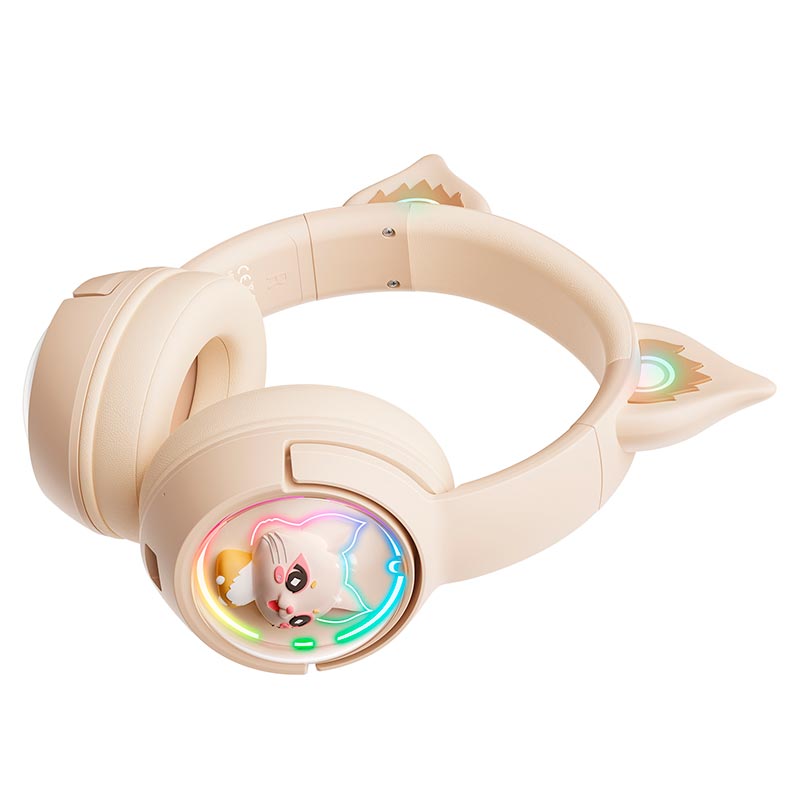 Навушники Onikuma Cat Ear Bluetooth Wireless Gaming Headset B5 |BT/AUX, Type-C, 55H, RGB| beige (B5_beige) Бежевий на малюнкі №12