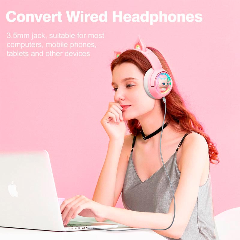 Навушники Onikuma Cat Ear Bluetooth Wireless Gaming Headset B5 |BT/AUX, Type-C, 55H, RGB| beige (B5_beige) Бежевий на малюнкі №5