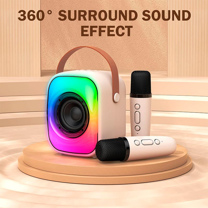 Акустика-караоке Onikuma L7 with 2 mic RGB IPX4 |BT5.3, USB/TF/AUX, 5W, 5h| beige (L7_Beige) Бежевий на малюнкі №19