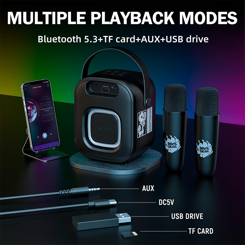 Акустика-караоке Onikuma L7 with 2 mic RGB IPX4 |BT5.3, USB/TF/AUX, 5W, 5h| beige (L7_Beige) Бежевий на малюнкі №4
