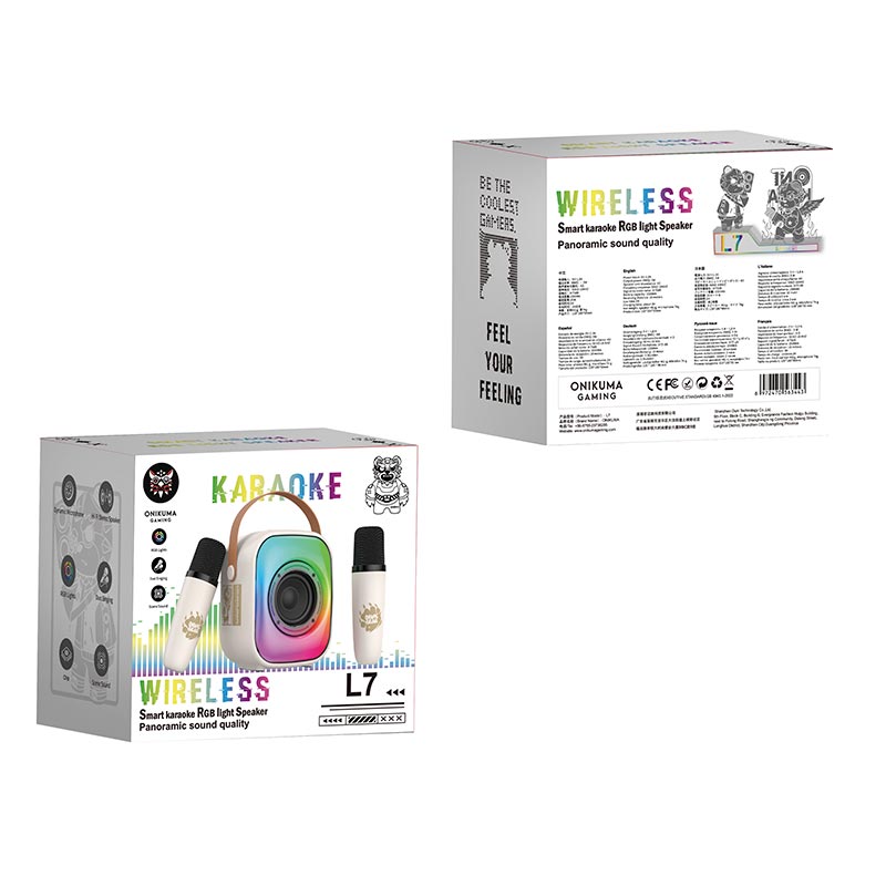 Акустика-караоке Onikuma L7 with 2 mic RGB IPX4 |BT5.3, USB/TF/AUX, 5W, 5h| pink (L7_pink) Рожевий на малюнкі №12